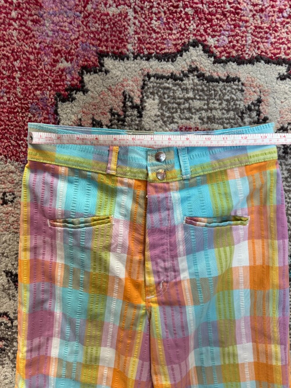 RARE Vintage 70s Maverick Plaid Bell Bottom Flare Wide Leg Pants Size 27 - Picture 4 of 8